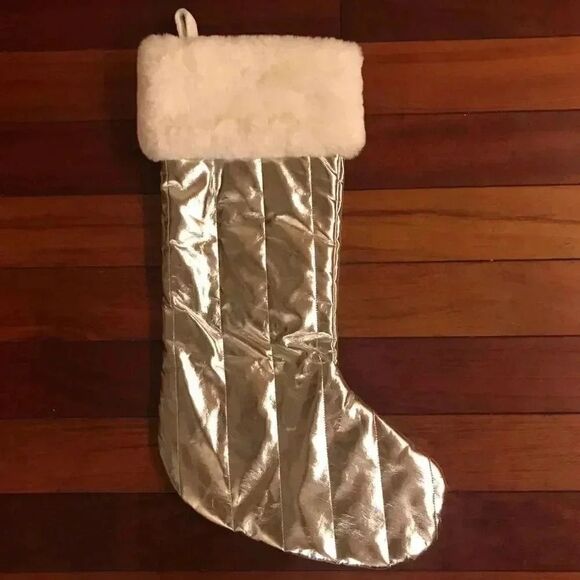 Nordstrom Brand New Holiday Christmas Stocking Silver Quilted with Hanger 22” - Picture 1 of 4